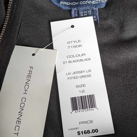 NWT...French Connection Long Mesh Sleeve Jersey Dress Size 12 - Picture 4 of 5